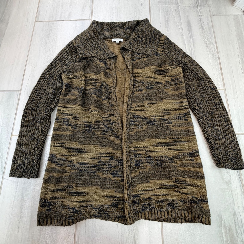 Pure Jill Elements Rib-Textured Intarsia Cardi Burnt Olive SSW325571 Large